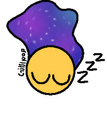 a face with emoji-yellow skin, closed sleeping eyes and three z's next to their head. behind them is a cloud with a galaxy pattern on it.